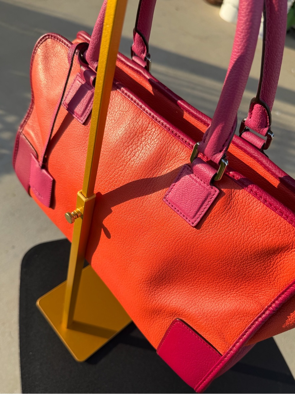 Loewe Two-Tone Pink and Orange Leather Satchel - Picture 8 of 15